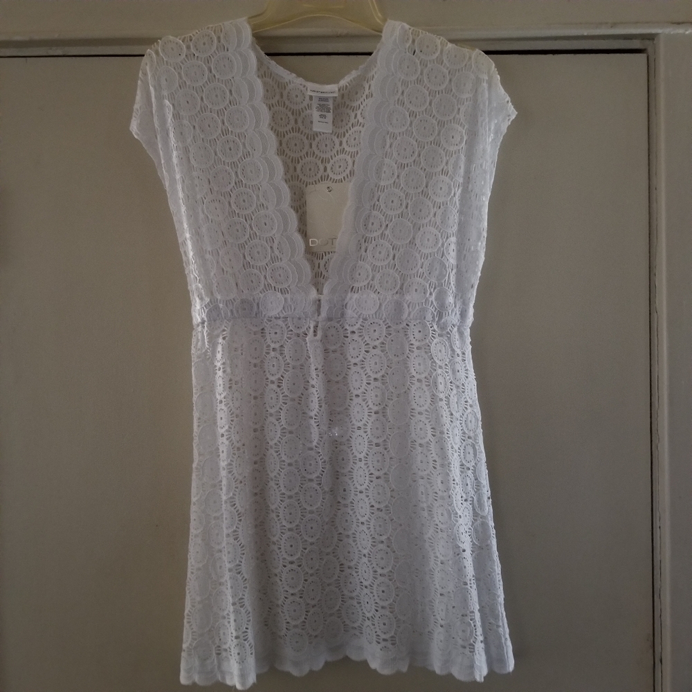 Dotti White Lace Swim Cover Up Dress Boho Beach Sheer NWT - Picture 7 of 12